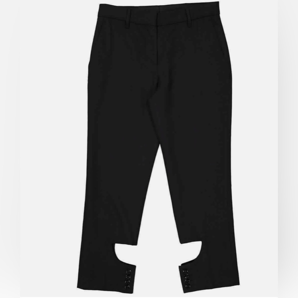 BURBERRY BLACK 100% YEAR ROUND VIRGIN WOOL PANTS WITH UNIQUE CUT OUT DETAILING - Picture 2 of 16